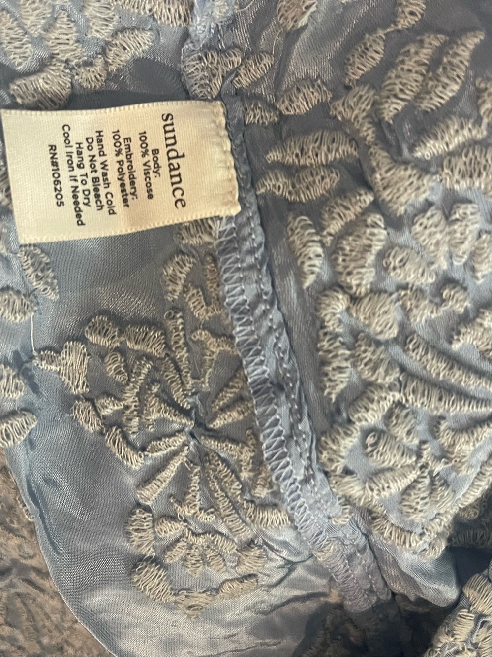 Sundance Light Blue Embroidered Boho Blouse with Floral Accents - Picture 6 of 6